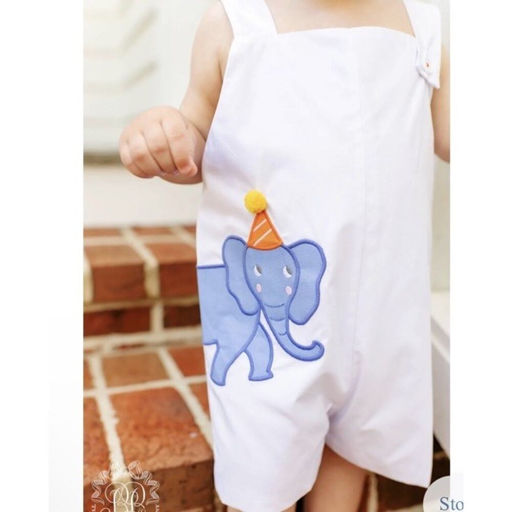 The Beaufort Bonnet Teddy's Jon Jon Elephant Appliqué Birthday 3T NWT